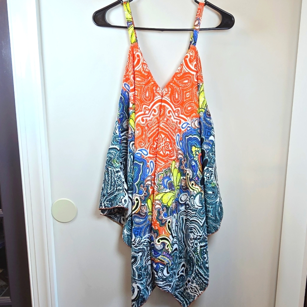 Unique Spectrum Scarf Blouse Bohemian Colorful Cover-up India Size 1X